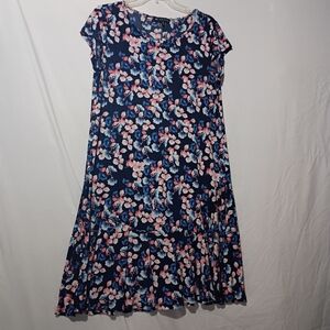 Chic Floral Midi Dress in Navy and Pink